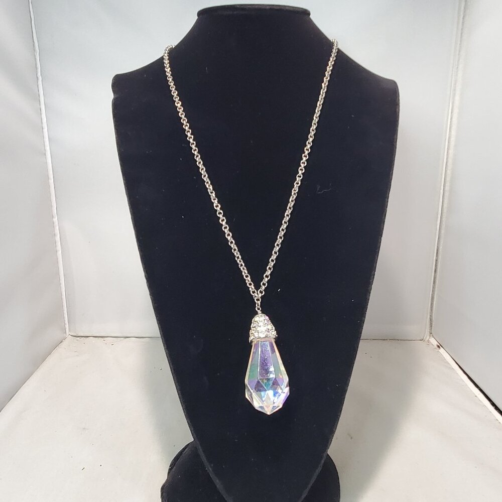 Banana Republic Silver Chain Pear Drop with Rhinestones Necklace:
